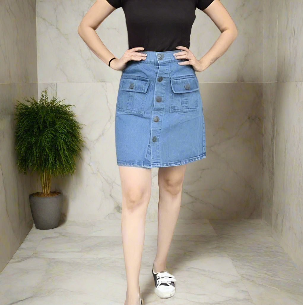 Denim Skirts for Women (Blue, 28)