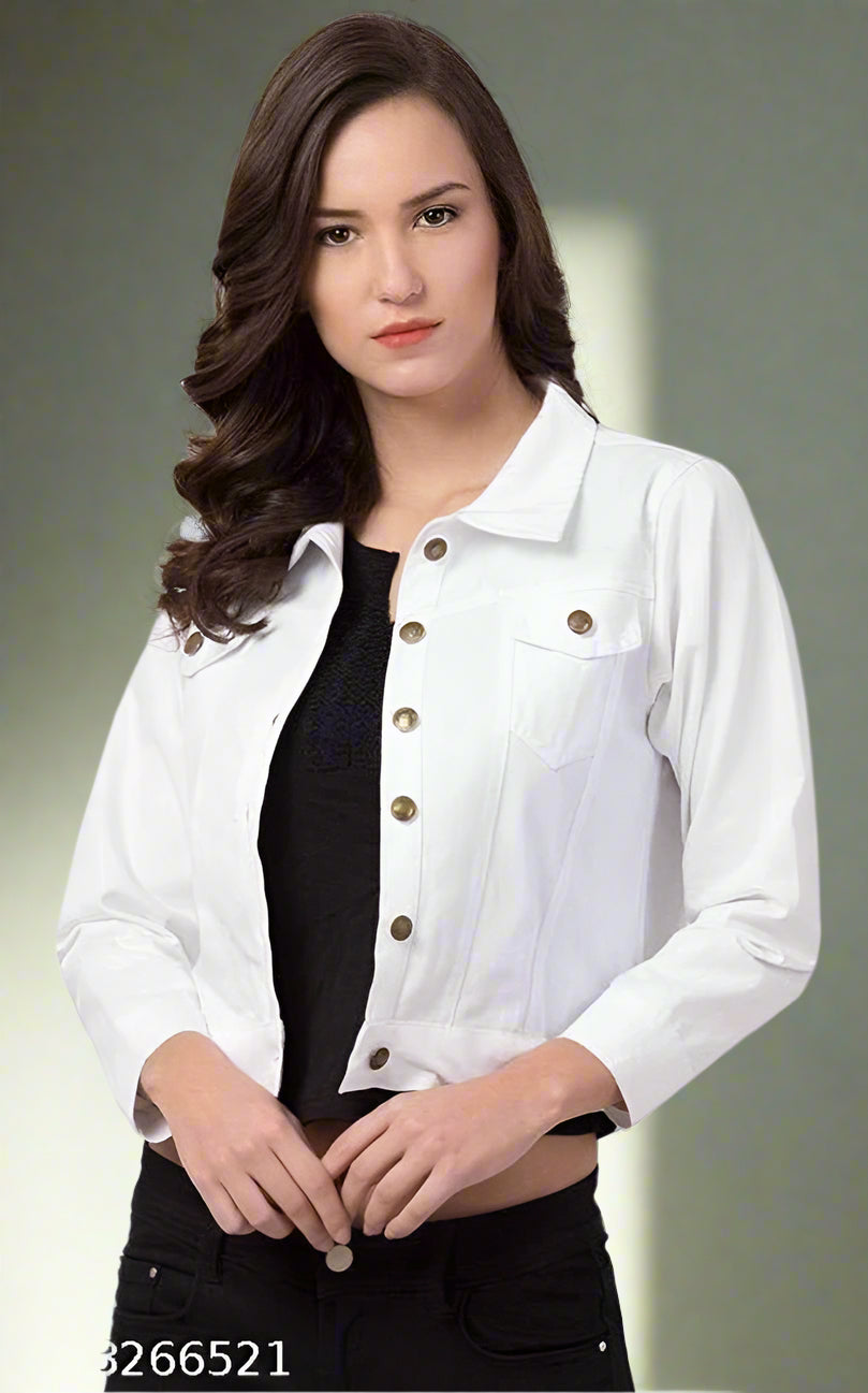 Denim Jacket for Women (White, S)