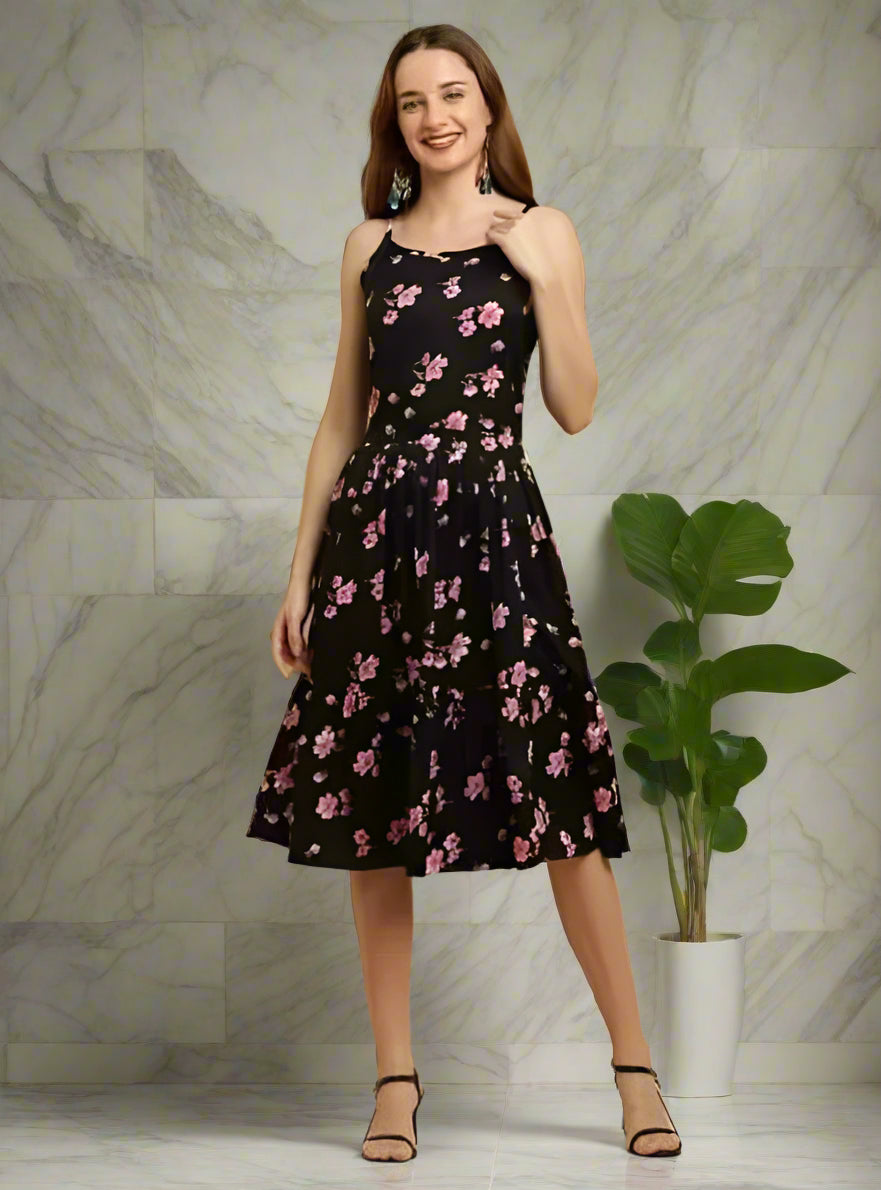 Poly Crepe Dress for Women (Black, S)