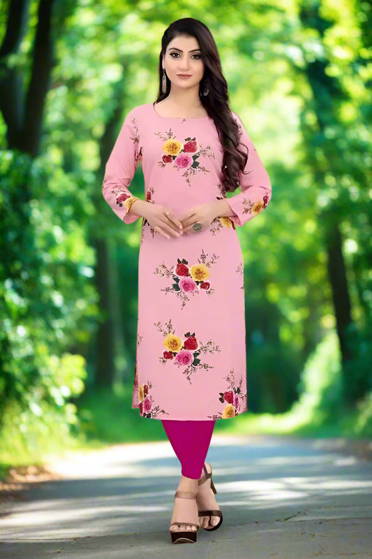 Crepe Printed Kurti for Women (Pink, S)