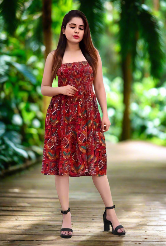Polycotton Dress for Women (Red, S)