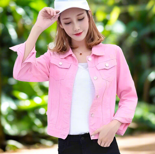 Denim Jacket for Women (Pink, S)