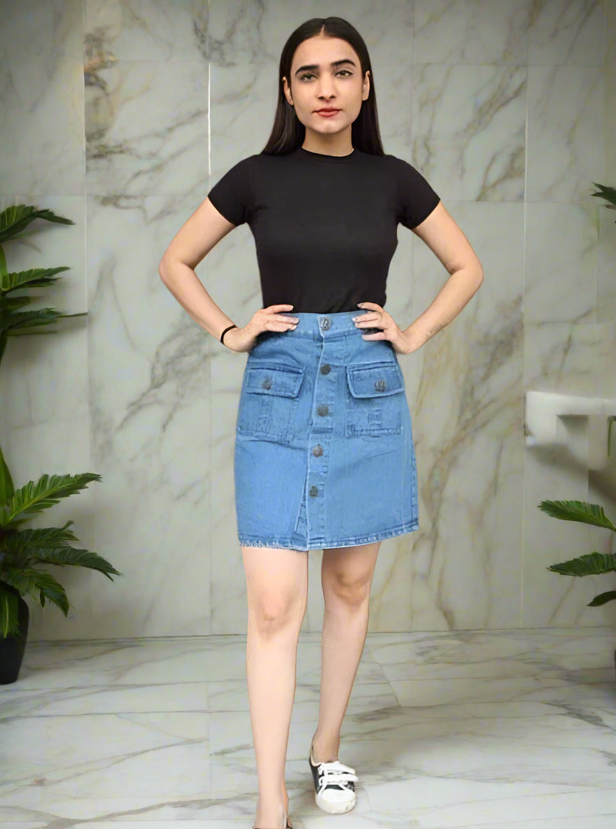 Denim Skirts for Women (Blue, 28)