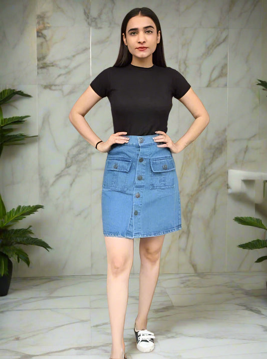 Denim Skirts for Women (Blue, 28)