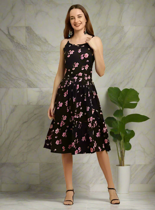 Poly Crepe Dress for Women (Black, S)